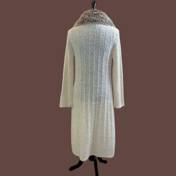 Vintage Y2K faux fur collar long cardigan duster size large - Picture 4 of 8